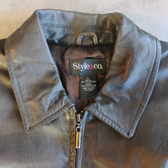 Vintage Style & Co Chocolate Brown Leather Jacket Zip Up Blazer Size Large - Picture 7 of 13